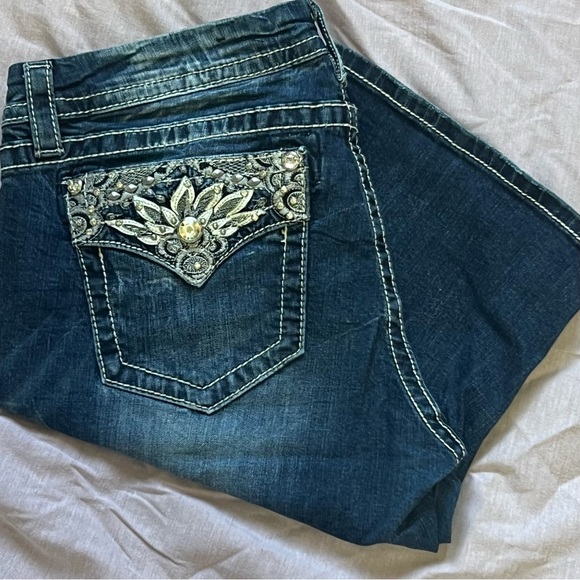 Miss Me Pants - Miss Me: Mid-rise Easy Embroidered Faux Flap Pocket Bermuda Shorts